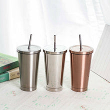 Load image into Gallery viewer, 500ml Stainless Steel Mug Travel Tumbler Coffee Cup With Drinking Straw Portable
