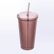 Load image into Gallery viewer, 500ml Stainless Steel Mug Travel Tumbler Coffee Cup With Drinking Straw Portable
